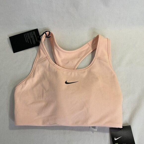 New Nike Dri Fit Swoosh Sports Bra Mid Impact Coral Pink Women's Small - Picture 5 of 11